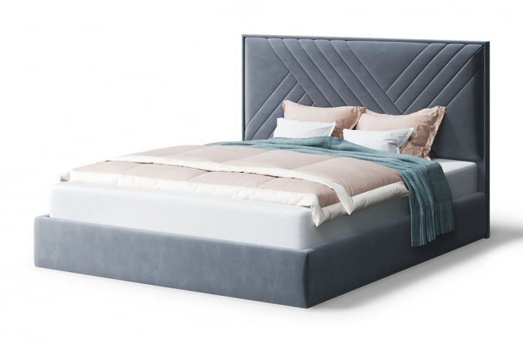 Кровать МИРА 2000*1200мм (без опор), велюр Бренди лайт 28 (серый), (б/основания, б/матраса)_0