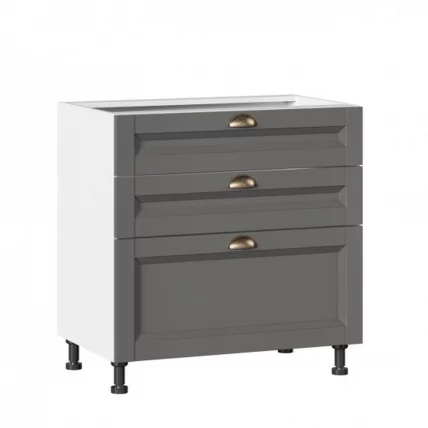 Тумба кухонная 800 с 3 ящиками ЛЮКС (4) Амели-3 ЛД 299.930.000.071 Белый Оникс серый_0