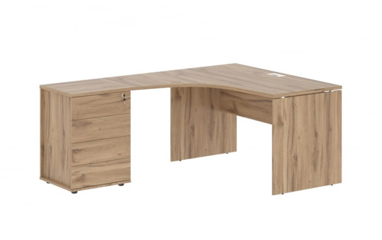 Стол эргономичный с тумбой левый EDIS EDCET 1318 L Дуб Денвер светлый Белый_0