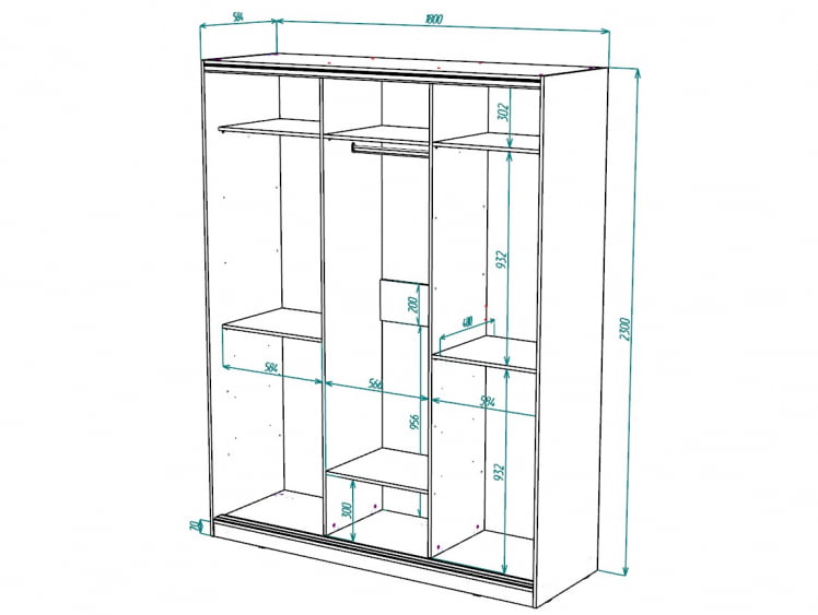 Шкаф-купе 3-х дверный Виктория 1800х584х2300, Белый 18ДЗДЗДЗ-Б 310-1907_2