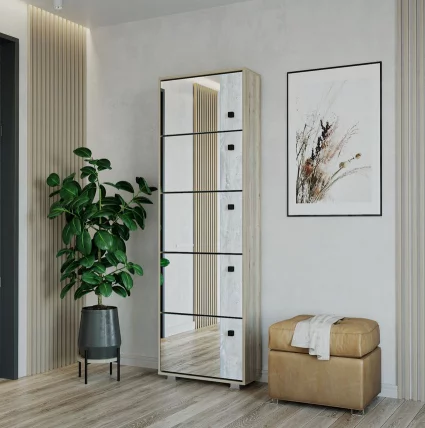 Обувница 5 с зеркалом Пайн ПП 9 Дуб Ривьера Бетон Пайн_0