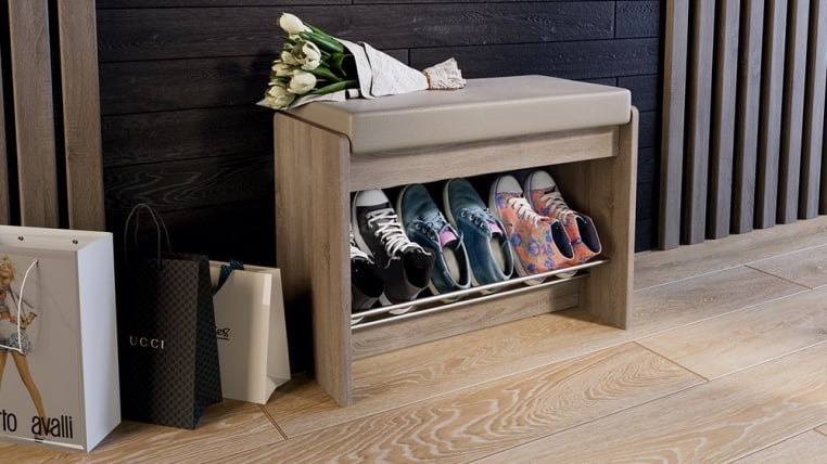 Тумба для обуви Тайм тип 1 Дуб Сонома трюфель/Кожзам бежевый_1