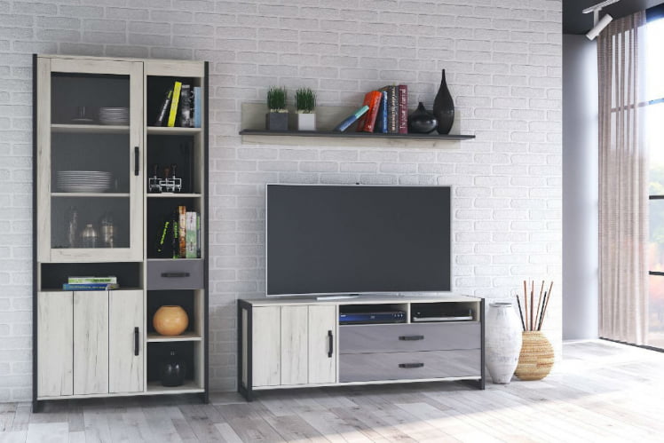 Гостиная Техно №2 Дуб Крафт белый/Серый шифер_0