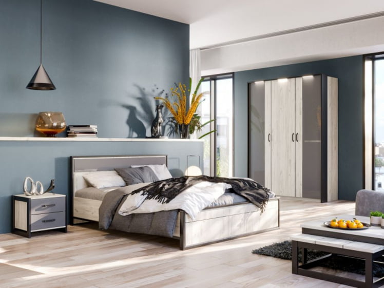 Шкаф одностворчатый с комбинированной дверью и паспарту Техно 02 Дуб Крафт белый Серый шифер_5