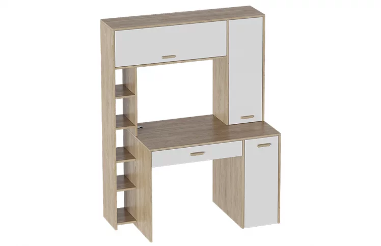 Стол компьютерный Калгари СК Дуб натуральный светлый/белый матовый_0