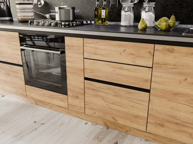 Тумба кухонная 800 с 3 ящиками ЛЮКС (4) Шервуд ЛД 281.800.000.015 Черная Дуб золотой_3