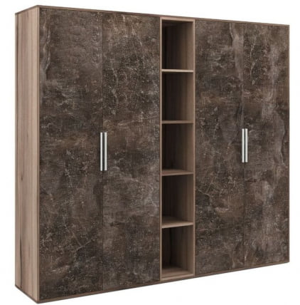 Шкаф высокий 4 створки, с нишей B-TONE BTN36153442 Вяз Бетон темный_0