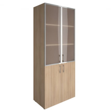 Шкаф книжный со стеклом в раме Lacobel без топа YALTA LT-ST 1.2R white Снежная Патина_0