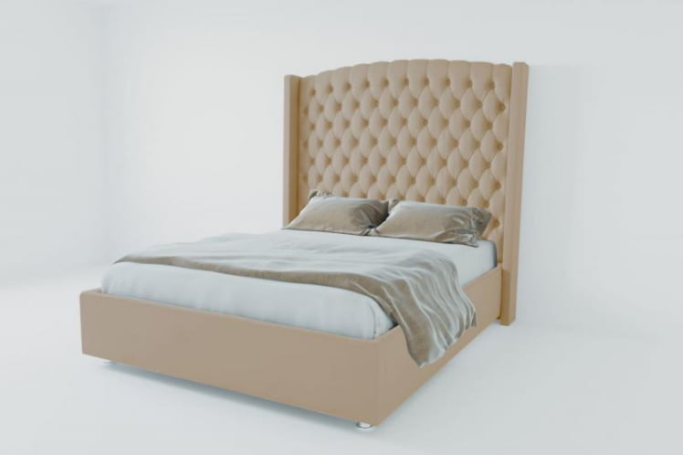 Мягкая интерьерная кровать "Берлин Люкс" без основания Материал фасада: Велюр; Спальное место: 2000х2000 мм; Цвет фасада: Светло серый; Цвет корпуса: Светло серый _0