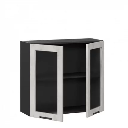 Шкаф кухонный 800 со стеклом Джамис ЛД 296.360.000.065 Черный Белый камень_1