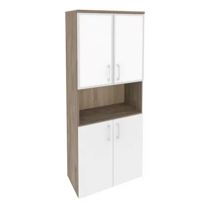 Шкаф высокий широкий ОНИКС О.СТ-1.4Р вхите Тиквуд Темный/Белый / ONIX O.ST-1.4R white_0