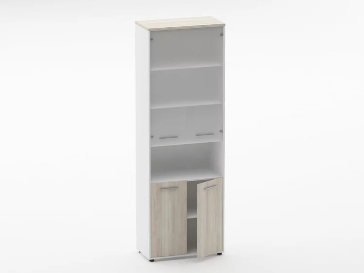 Шкаф 5 широкий верх стеклянная дверь, низ закрытый, с нишей Deka 10.23.181 Дуб Сантана светлый/Белый_1