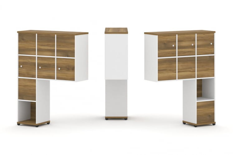 Надставка на стол высокая двухсторонняя + задняя стенка (8 шт.) + распашной фасад (6 шт.) CONCEPT CN.DNV-009 Сандал Янтарный Белый бриллиант Черный металл_0