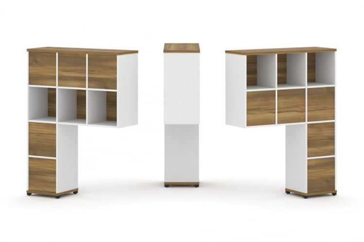 Надставка на стол высокая двухсторонняя + задняя стенка (8 шт.) + блок с 2-мя ящиками (2 шт.) CONCEPT CN.DNV-006 Сандал Янтарный Белый бриллиант Черный металл_0