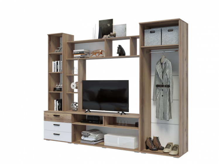 Гостиная Крокус Дуб вотан/Чёрный глянец_1