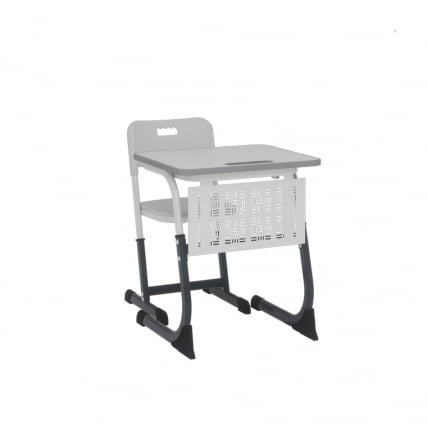 Парта одноместная регулируемая по высоте СМАРТЙ ПЛУС 600х500  с антивандальной  полиуретановой кромкой и сеткой (рост 5-7) Антрацит/Белый/Серый Кромка Антрацит / SMARTY PLUS_1