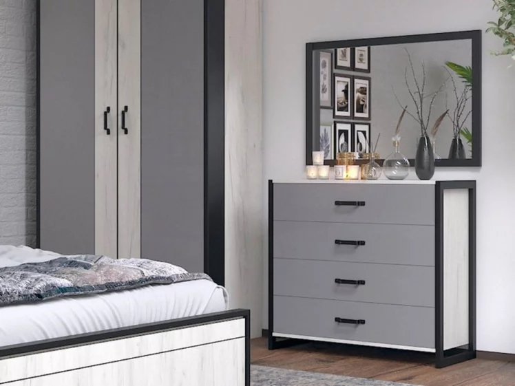 Комплект мебели для спальни Техно №5 Дуб Крафт белый Серый шифер_3