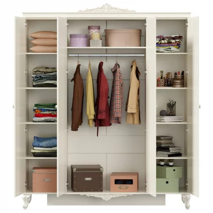 Шкаф четырехстворчатый с 2 зеркалами Луиза ЛД 665.111.000 Алебастр_1