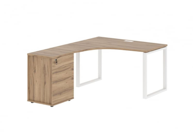 Стол эргономичный с тумбой левый EDIS EQCET 1318 L Дуб Денвер светлый Белый_0