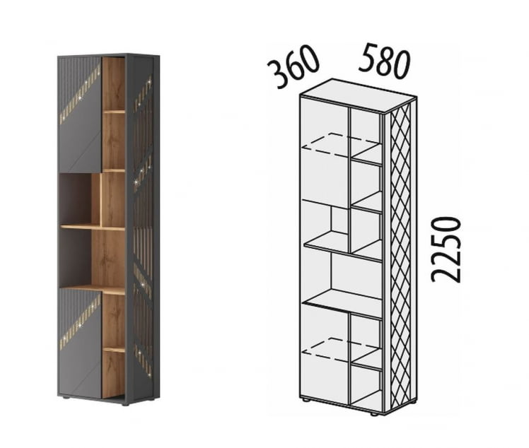 Стеллаж (лев/прав) Монако 902.57 Дуб Вотан Оникс Графит_2