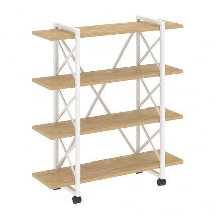 Стеллаж на колесных опорах - 4 полки LOFT  VR.L-MST.K-4.8V Металл белый Тиквуд светлый_0