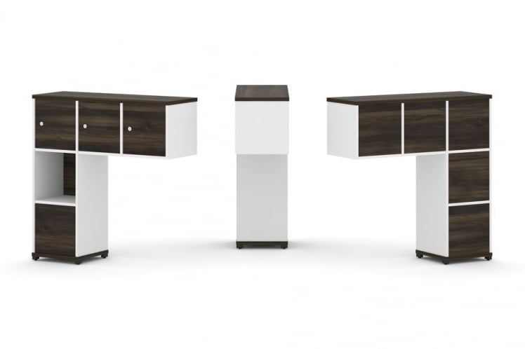 Надставка на стол низкая односторонняя + задняя стенка (5 шт.) + блок с 1-м ящиком (1 шт.) + распашной фасад (3 шт.) CONCEPT CN.ONN-006 Дуб Мали Белый бриллиант Черный металл_0