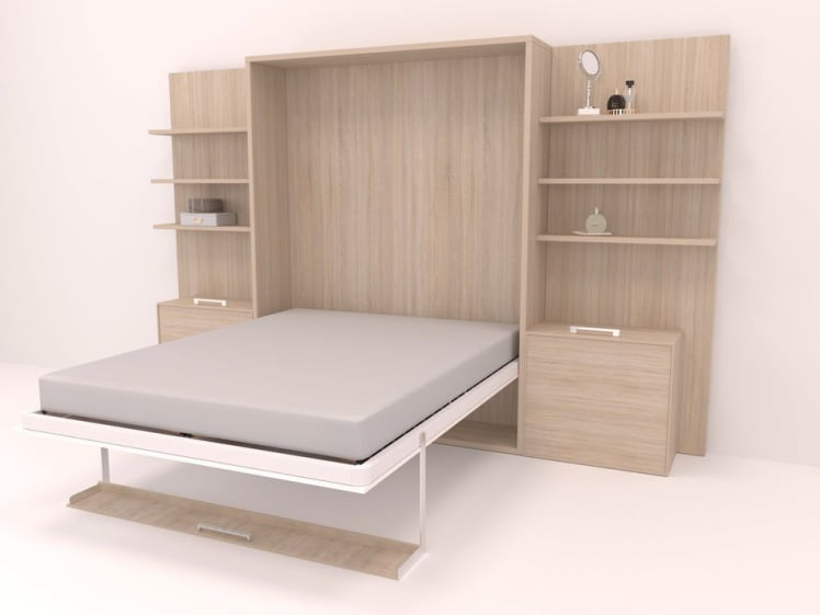 Кровать-трансформер Смарт 1 откидная с полками К 1400 Белая шагрень_1