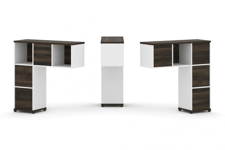 Надставка на стол низкая двухсторонняя + задняя стенка (5 шт.) + блок с 2-мя ящиками (2 шт.) CONCEPT CN.DNN-003 Дуб Мали Белый бриллиант Черный металл_0