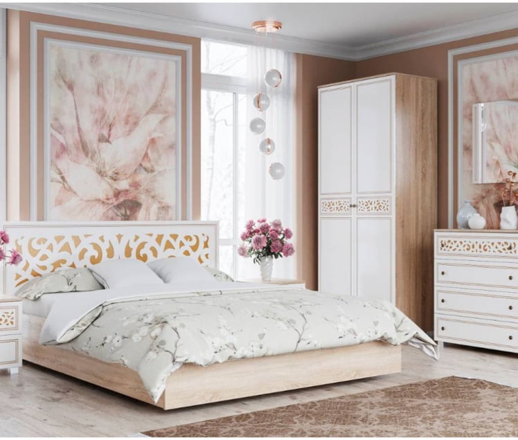 Кровать 1,6 м без ортопеда Мадлен 08 Дуб сонома светлый Ясень белый Серебро_2