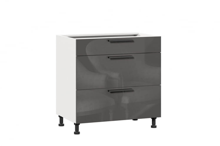 Тумба кухонная 800 с 3 ящиками ЛЮКС (5) Герда ЛД 279.200.000.016 Белый/Антрацит глянец_0