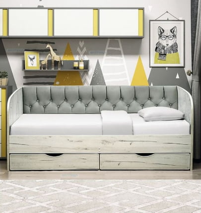 Кровать с продольной мягкой спинкой Софа №13 (800х1900) Дуб Крафт золотой Велюр 007_1