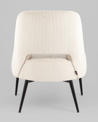 Кресло лаунж Бостон велюр рельефный молочный на черных ножках_3