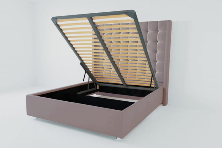 Мягкая интерьерная кровать "Венеция Люкс" с подъемным механизмом Материал фасада: Велюр; Спальное место: 2000х2000 мм; Цвет фасада: Темно серый; Цвет корпуса: Темно серый _0