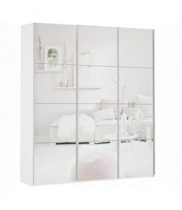 Шкаф-купе трехдверный Прайм 2100 Зеркало/Зеркало/Зеркало Белый снег_0