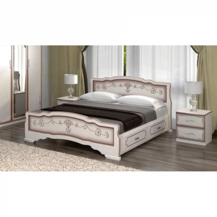 Кровать Карина-6 200х180 с выкатными ящиками Слоновая кость_0