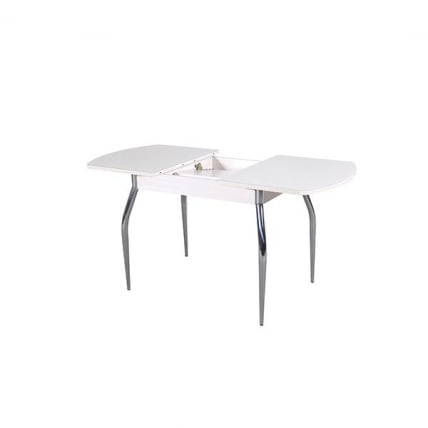 Стол раздвижной 1,45 Грация, СТЕКЛО, опоры изогнутые ХРОМ, Дуб беленый/Ваниль_1