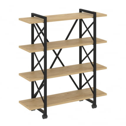 Стеллаж на колесных опорах - 4 полки LOFT  VR.L-MST.K-4.8V Металл черный Тиквуд светлый_0