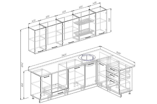 Гарнитур кухонный угловой 2600 Бланка 2600х1600_1